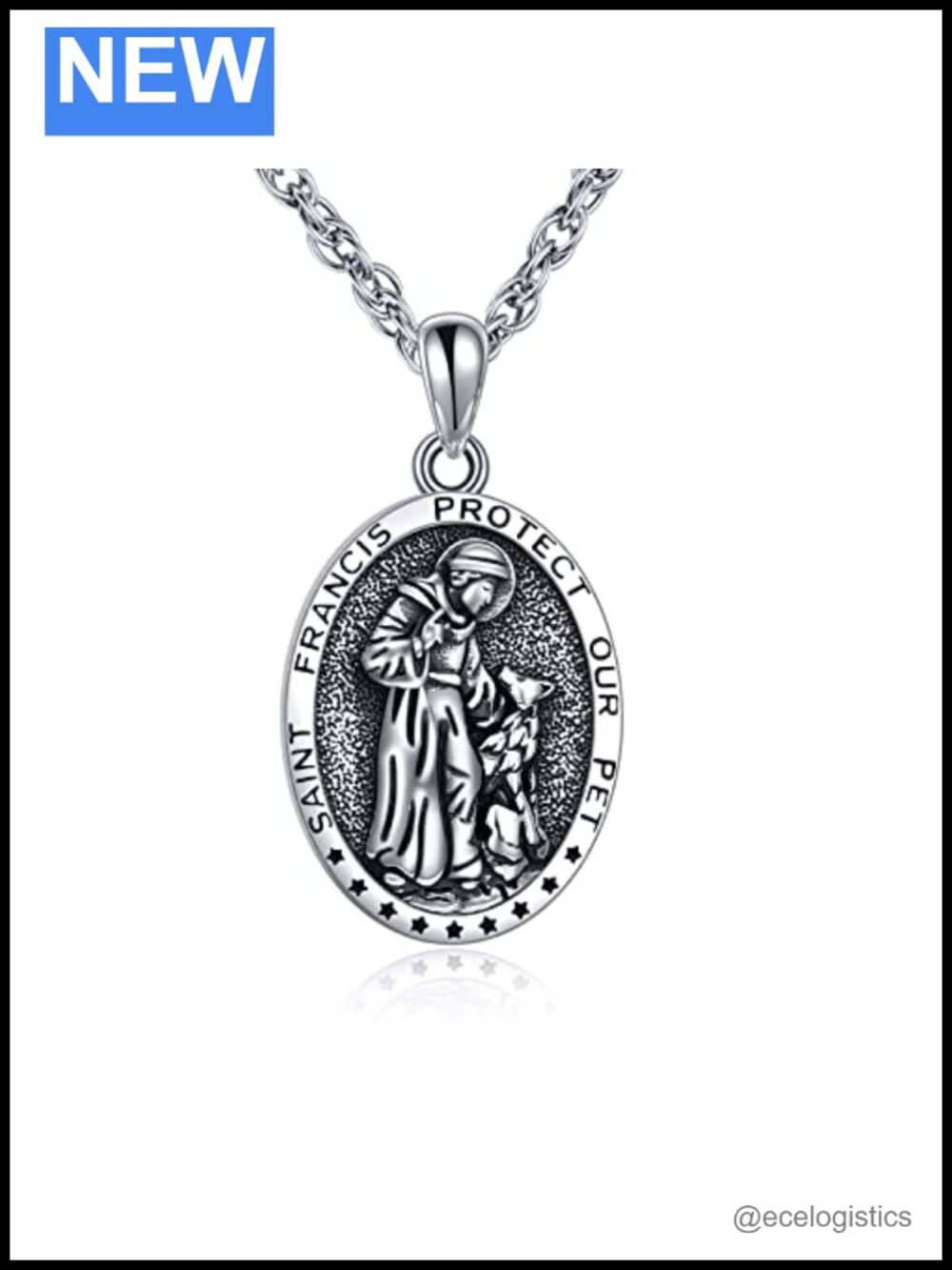 925 Sterling Silver St Francis Medal Necklace Stainless Steel Chain